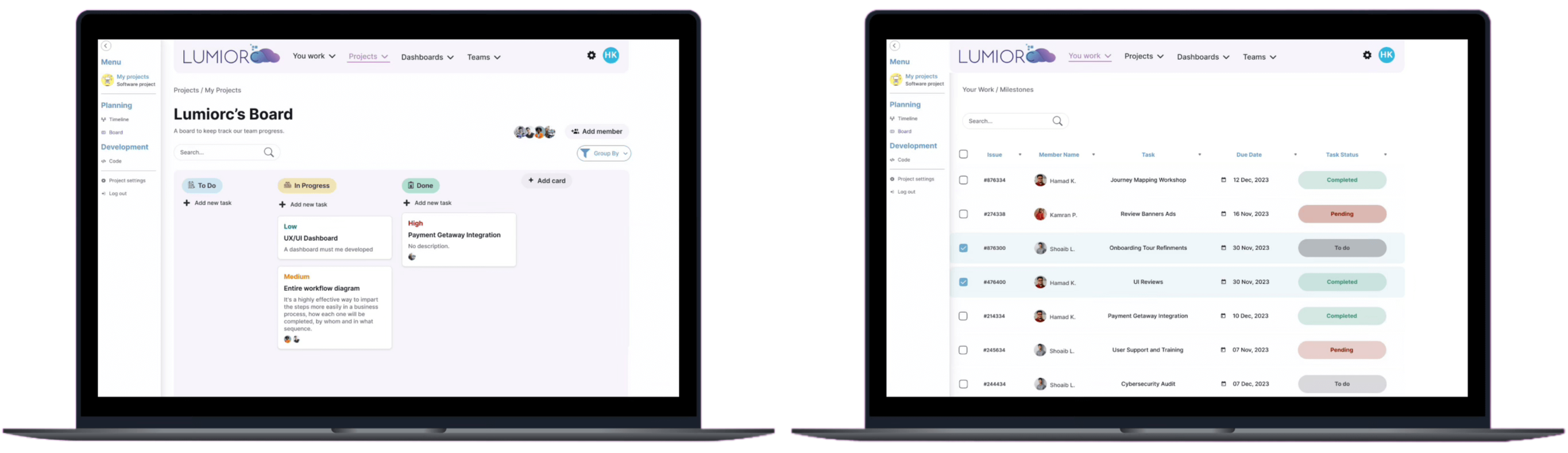 Mockups do aplicativo Lumiorc
