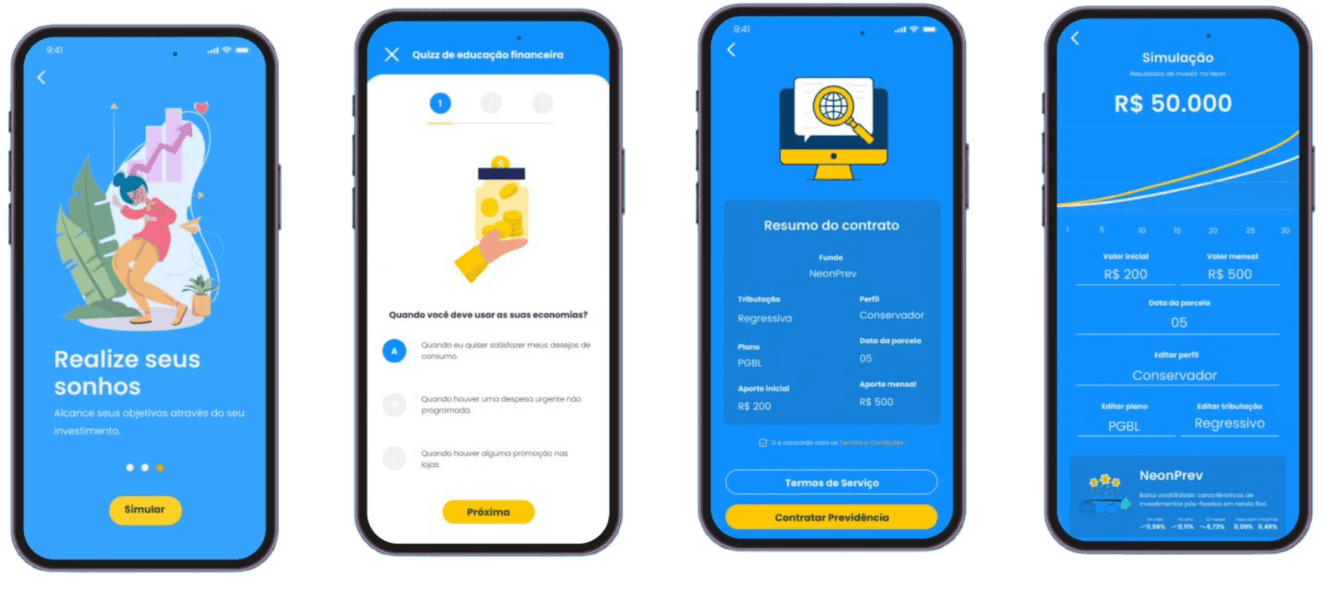 Mockups do aplicativo Neonprev
