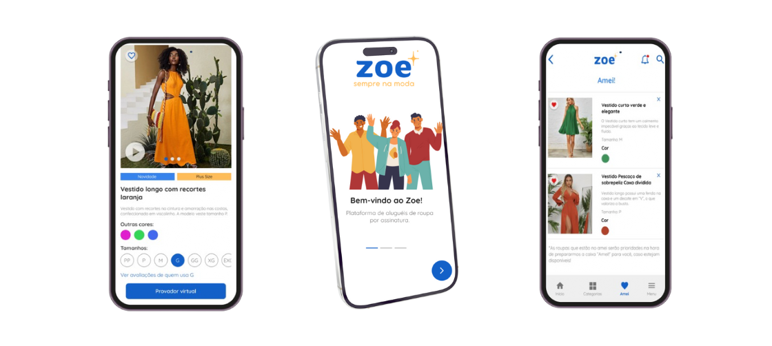 Mockups do aplicativo Zoe